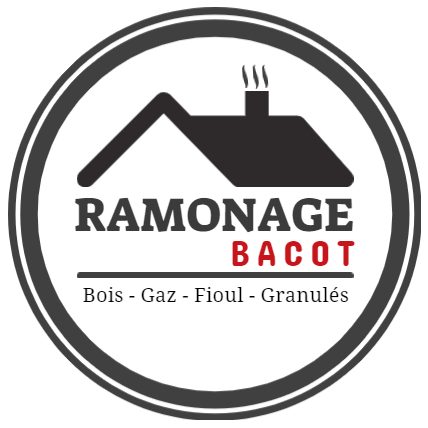 Logo de Ramonage Bacot avec des éléments liés au chauffage et aux combustibles.