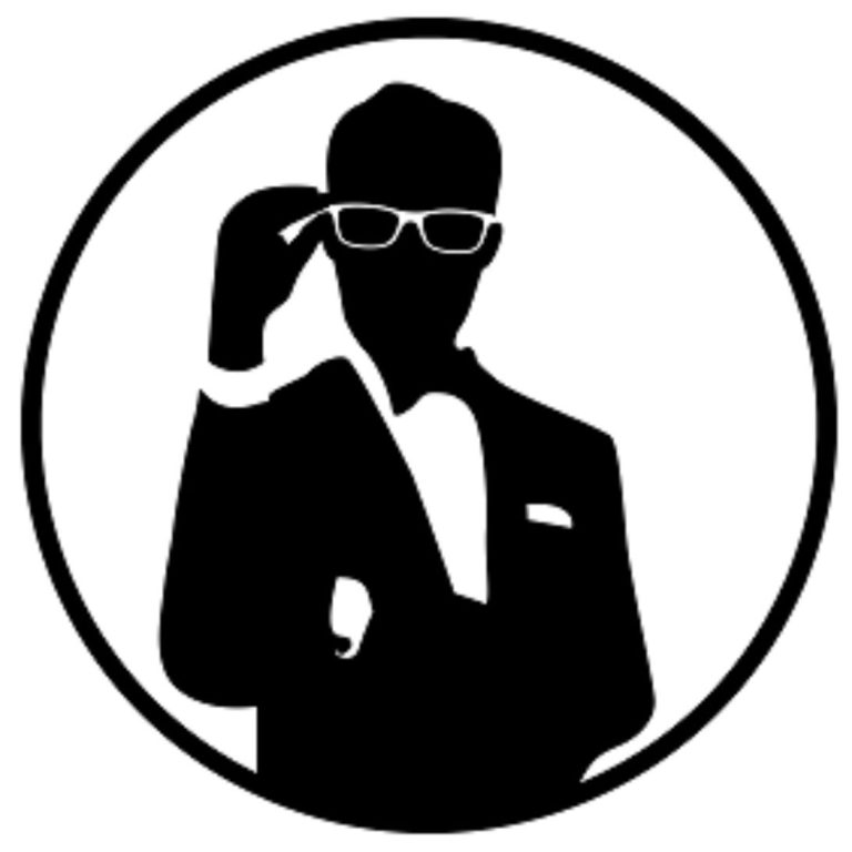 Silhouette d'un homme en costume, ajustant des lunettes de soleil.