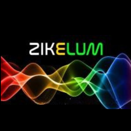 Logo coloré de Zikelum avec des vagues lumineuses multicolores.